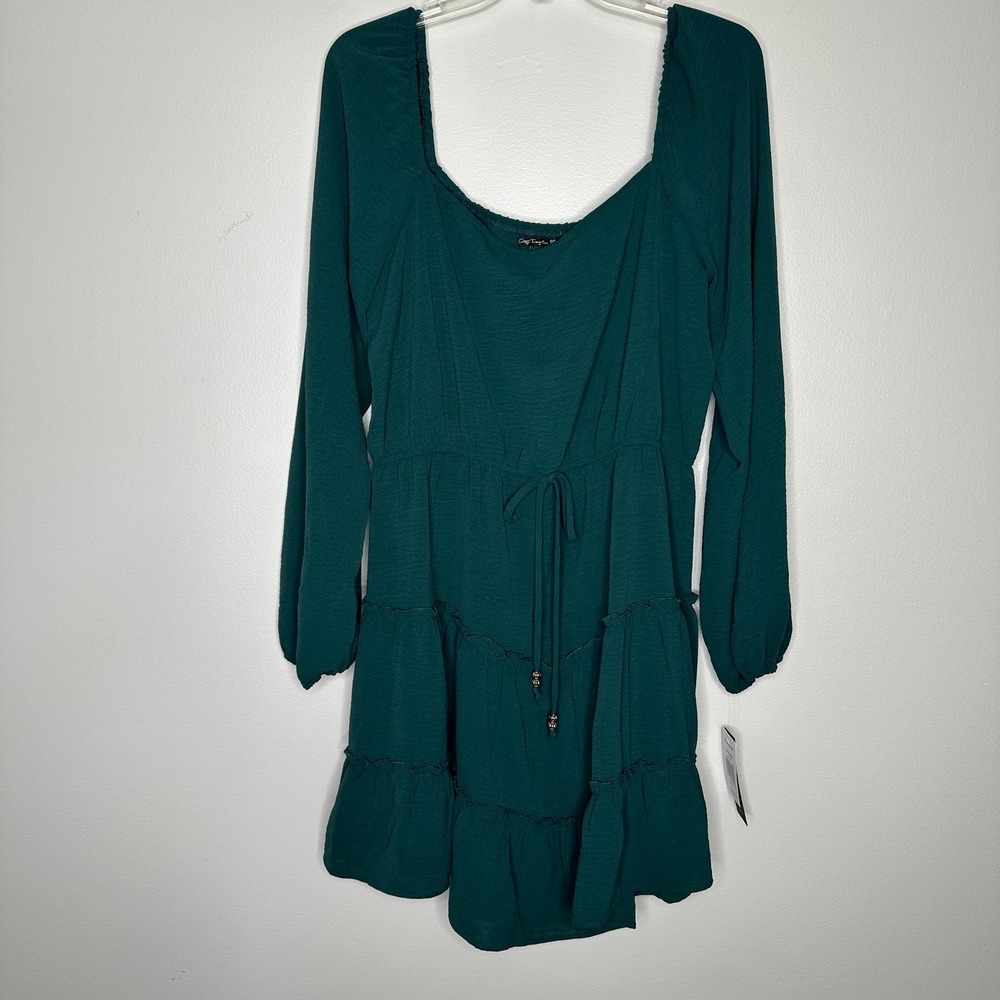 City Triangles Hunter Green Tiered Mini Dress XXL Long Sleeve Square Neck